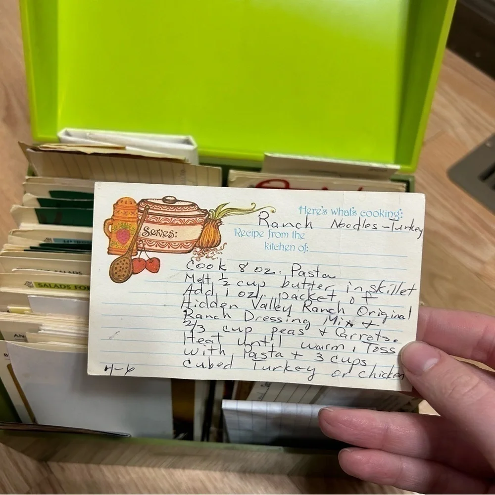 Vintage Betty Crocker Recipe Card Library Collection Lime Green Box Hand Written